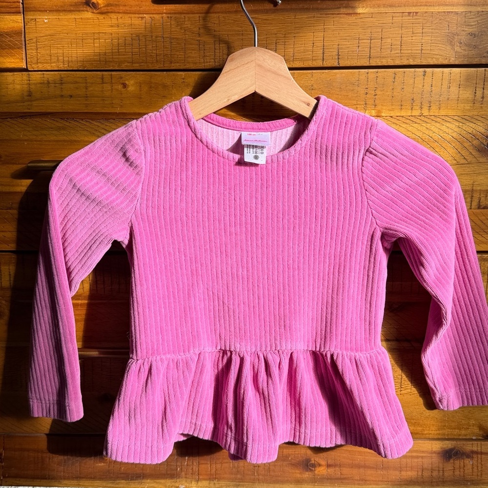 Hanna Andersson Velour Vibrant Pink Long Sleeve Peplum Top